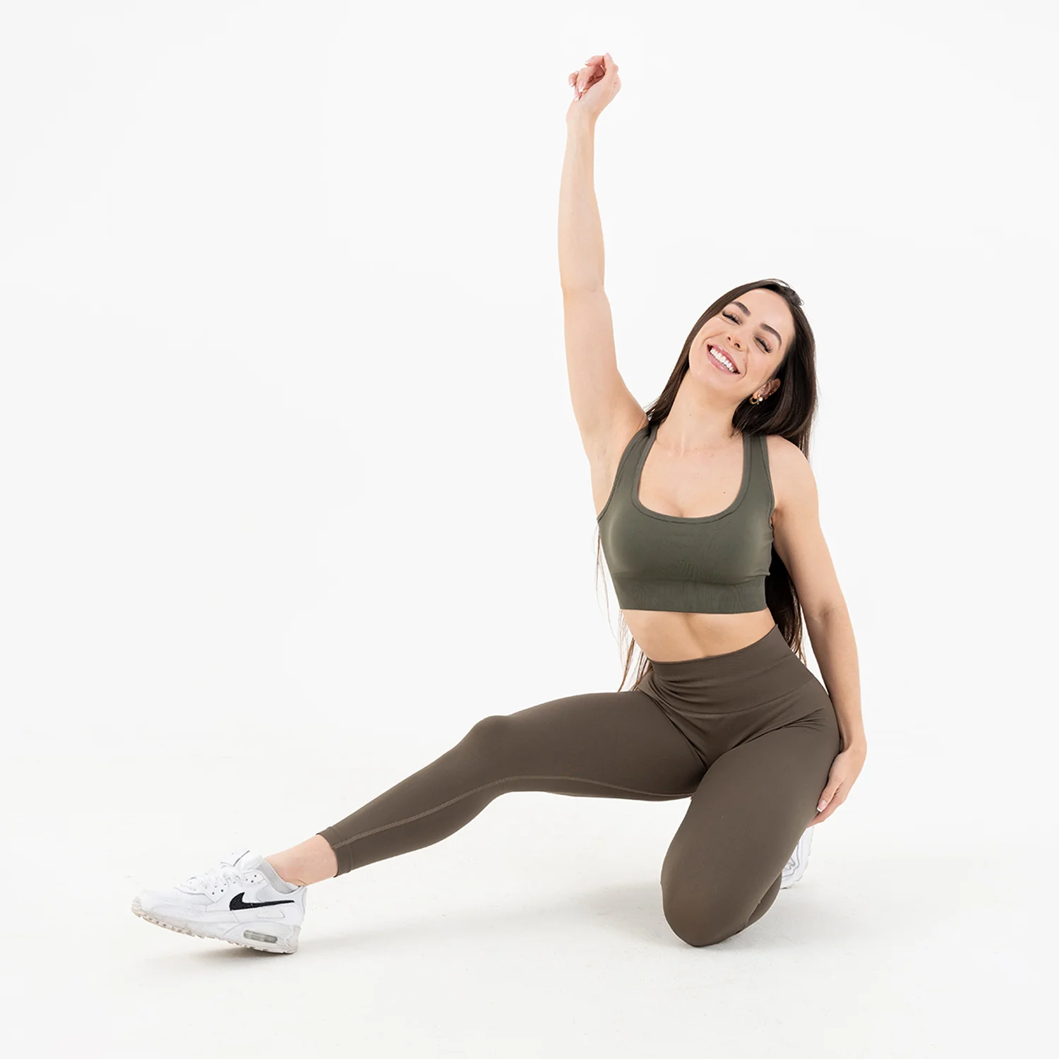 KHAKI GREEN SOLID SEAMLESS LEGGINGS - Image 3